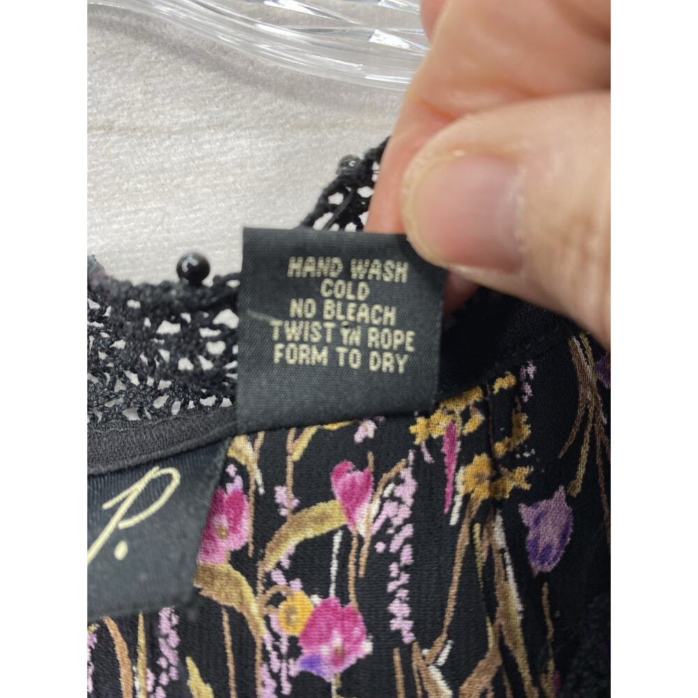 Lola P Floral Maxi Dress L Black Lined Layered Crinkled Sleeveless Whimsygoth - Picture 6 of 10